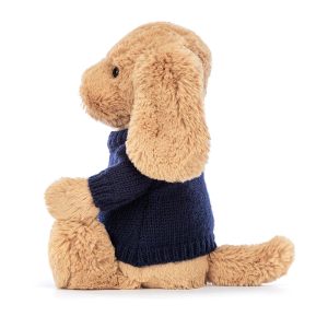 Bashful Toffee Puppy with Personalised Navy Jumper