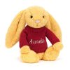 Bashful Sunshine Bunny with Personalised Red Jumper
