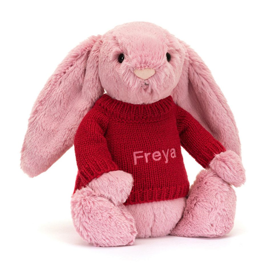 Bashful Tulip Pink Bunny with Personalised Red Jumper