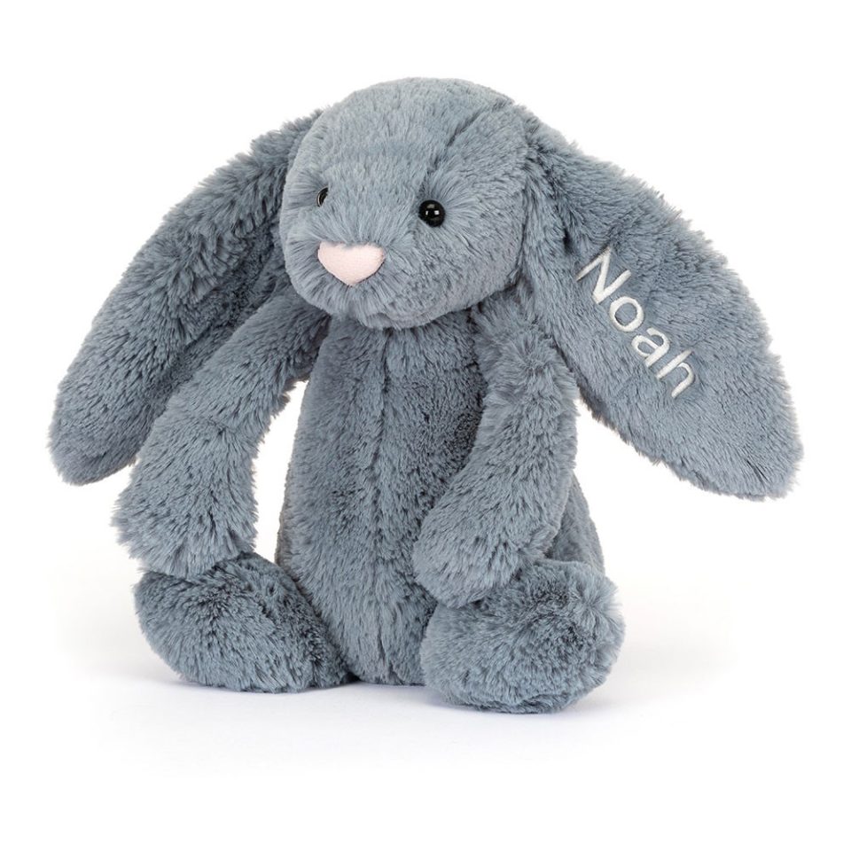 Personalised Bashful Dusky Blue Bunny Medium